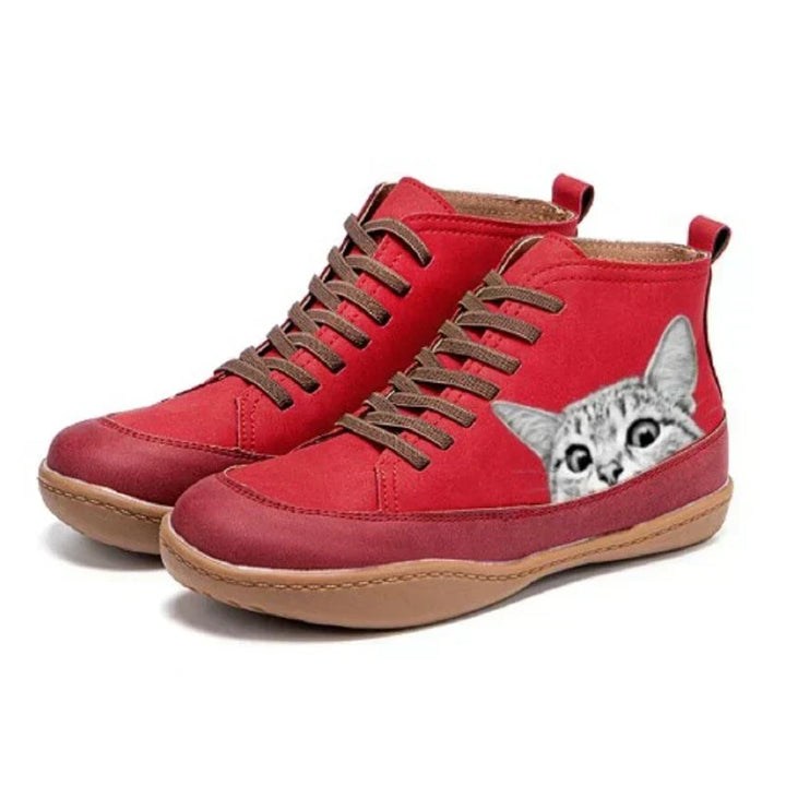 Women's comfortable leather ankle boots for autumn in Red