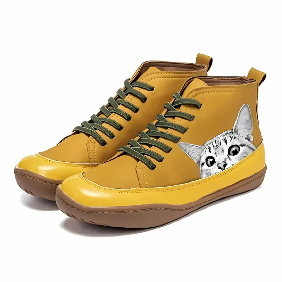 Women's comfortable leather ankle boots for autumn in Yellow
