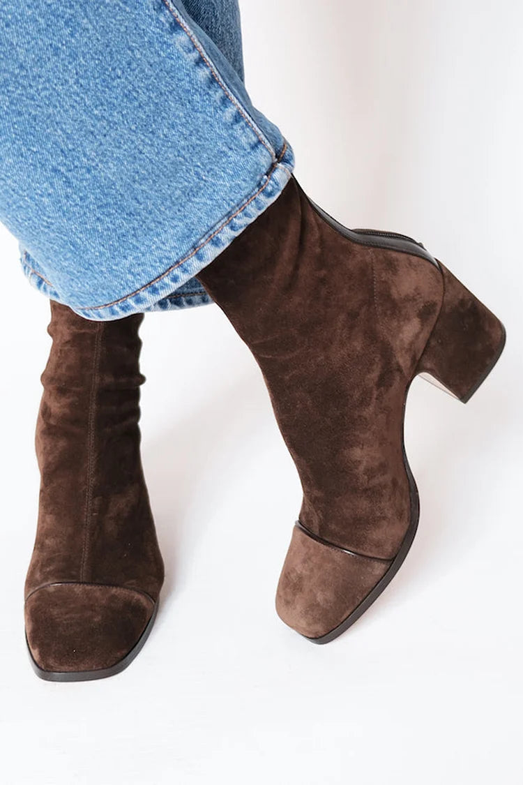 Women's Comfortable Suede Ankle Boots in Dark Brown