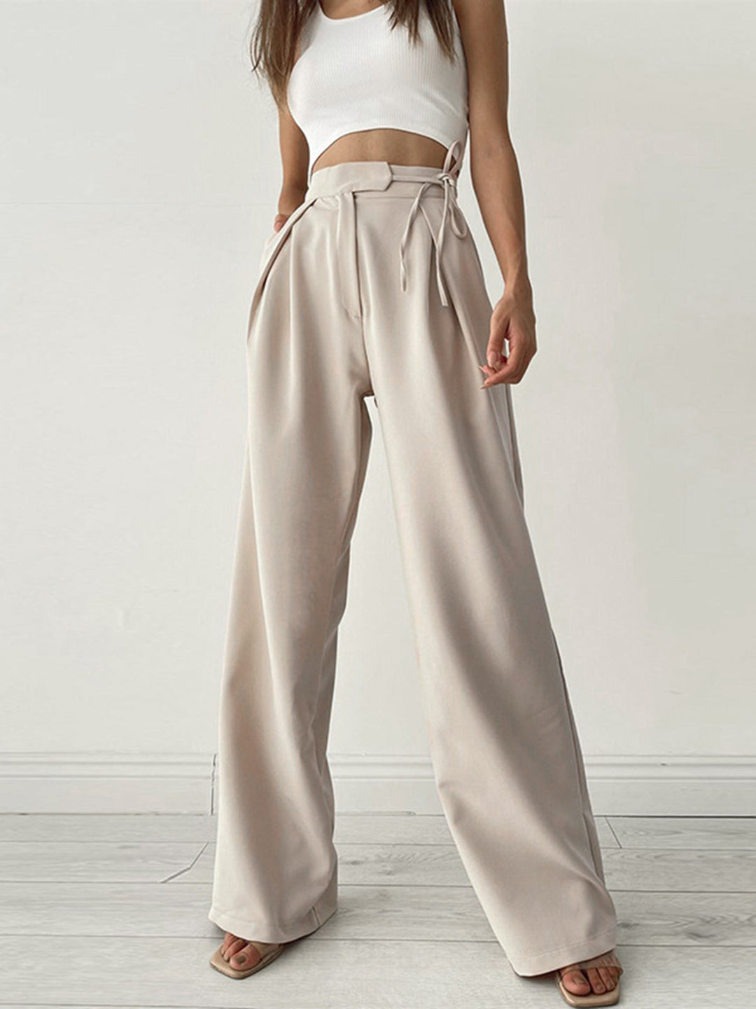 Women's Comfortable Wide Leg Pants High Waist in Light brown