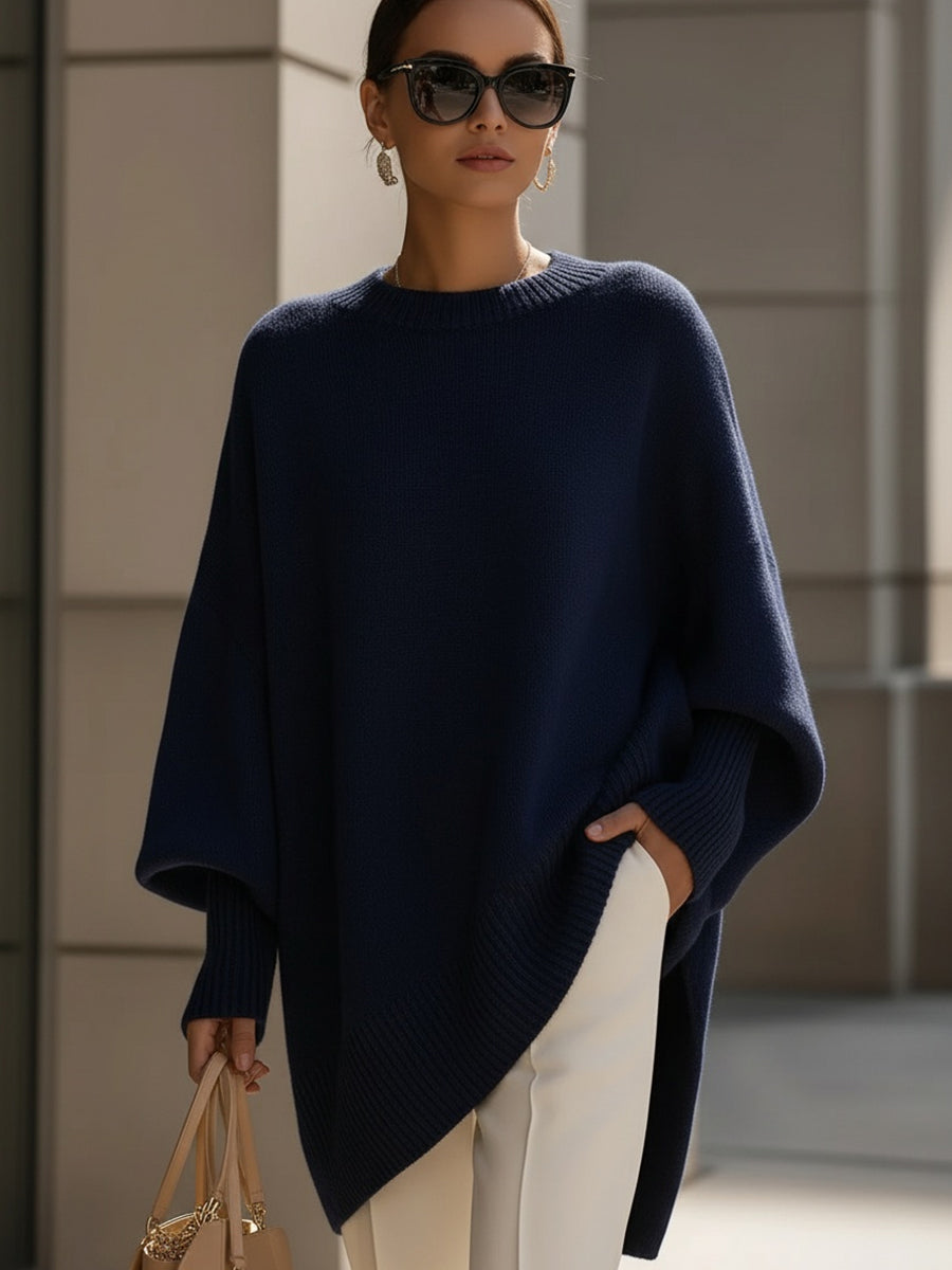Women's Contemporary Wool Blend Oversized Sweater in Navy Blue 1
