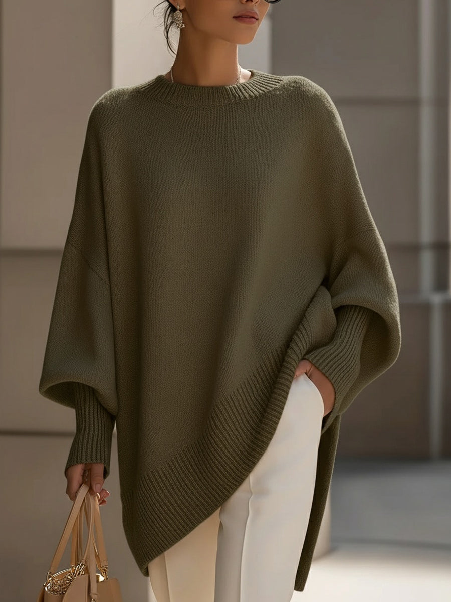 Women's Contemporary Wool Blend Oversized Sweater in Olive Green