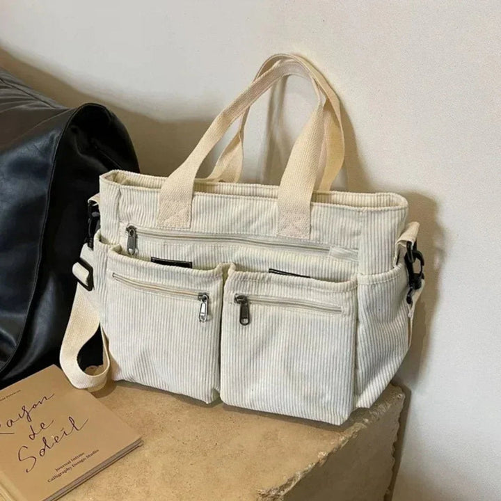 Women's Cord Tote Bag for Everyday in Beige