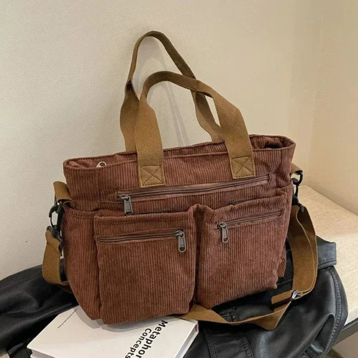 Women's Cord Tote Bag for Everyday in Brown