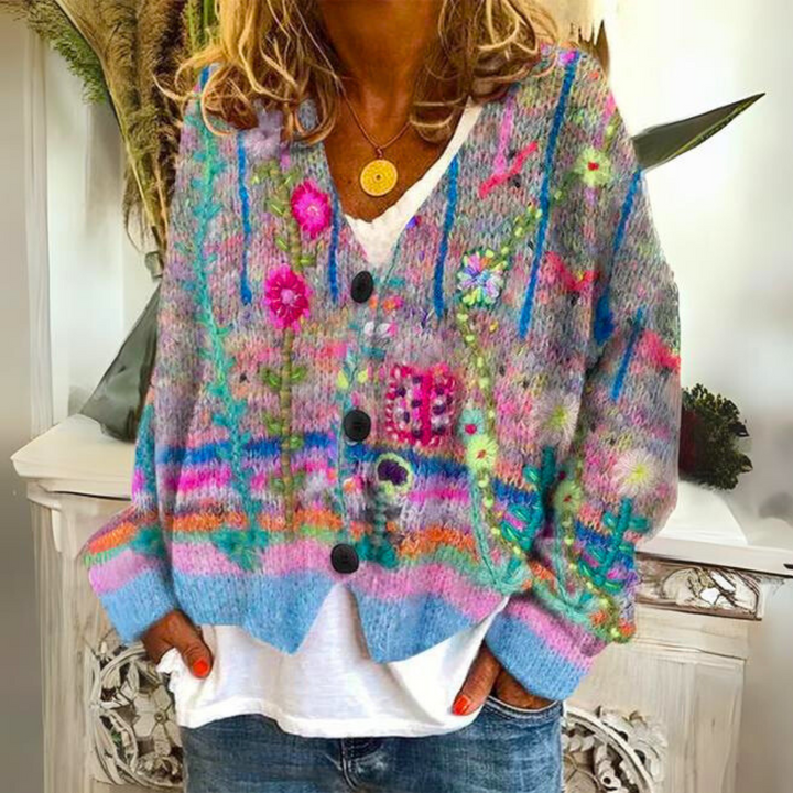 Women's Cosy Embroidered Cardigan Sweater for Autumn in Blue