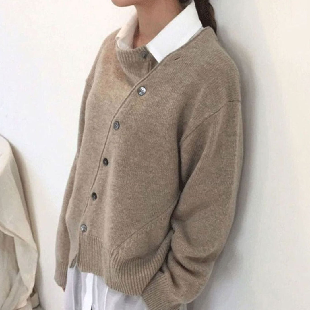 Women's Cosy Knit Jumper Cardigan in Brown