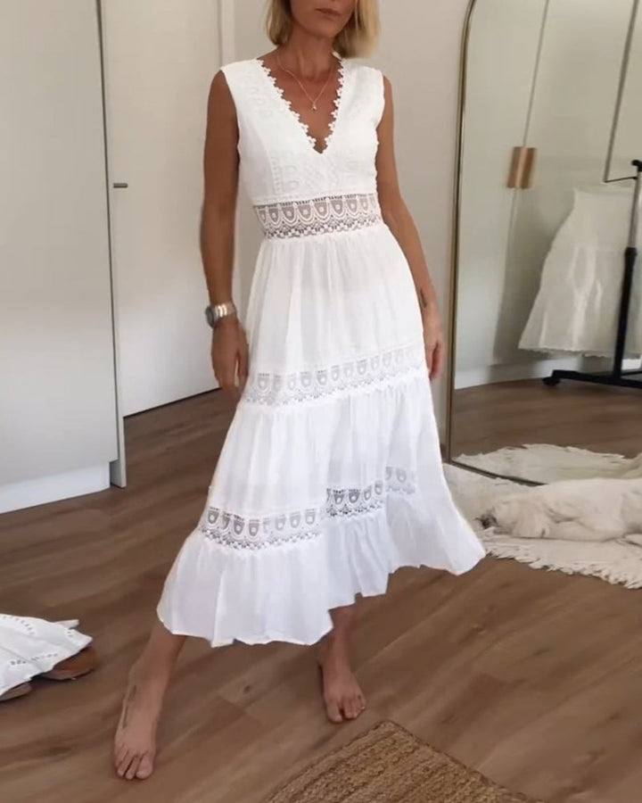 Women's Cotton Boho Midi Dress for Wedding Guests