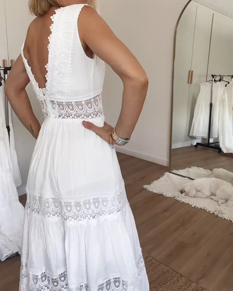 Women's Cotton Boho Midi Dress for Wedding Guests (2)