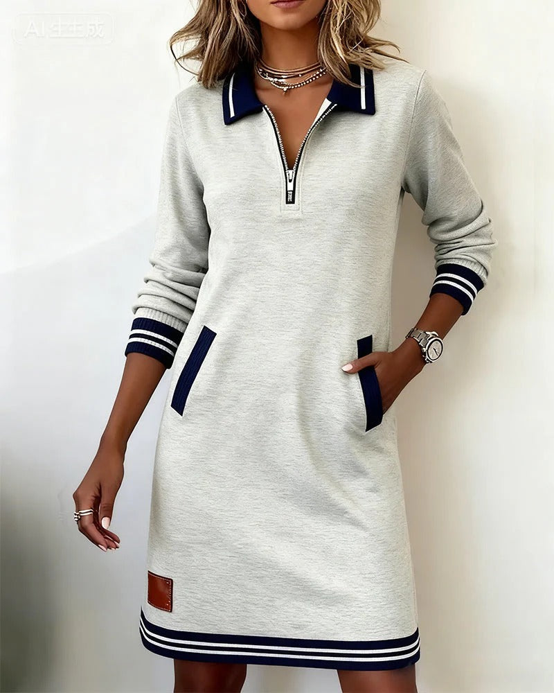 Women's Cotton Long-Sleeved Fall Dress in Grey