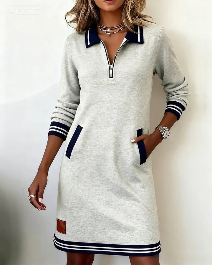 Women's Cotton Long-Sleeved Fall Dress in Grey