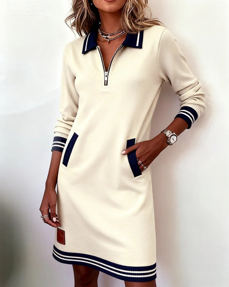 Women's Cotton Long-Sleeved Fall Dress in White