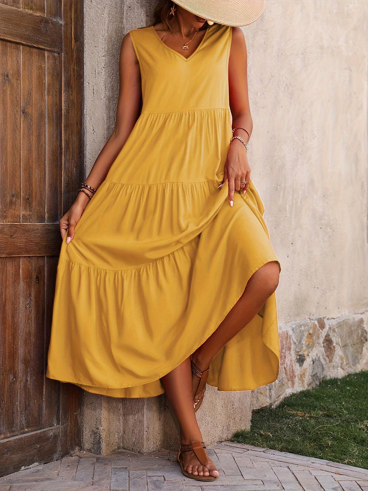 Women's Cotton Maxi Dress for Wedding Guests in Yellow