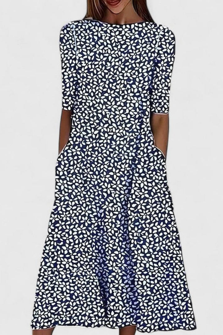 Women's Cotton Midi Beach Dress with Pockets in Dark Blue