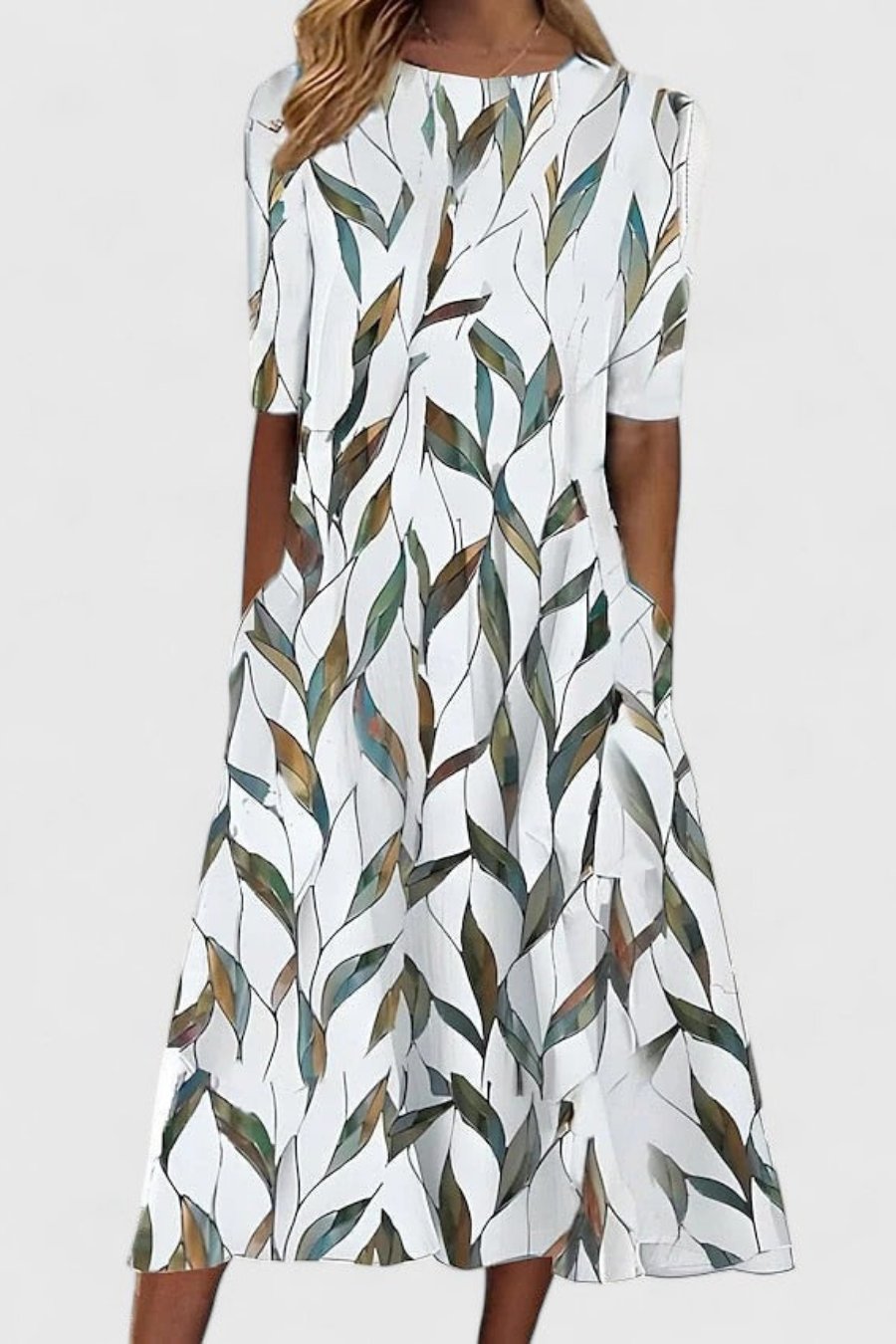 Women's Cotton Midi Beach Dress with Pockets in White 2