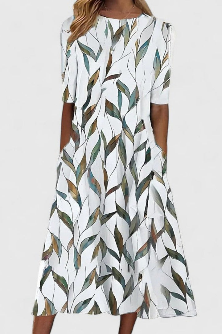 Women's Cotton Midi Beach Dress with Pockets in White 2