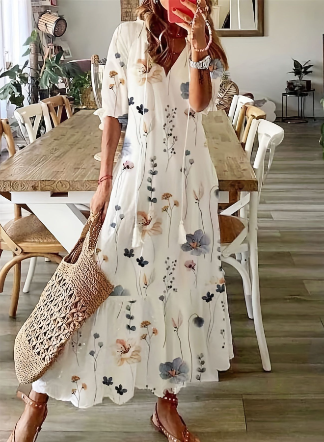 Women's Cotton Summer Midi Dress in White