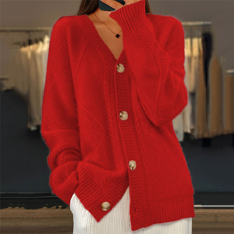 Women's Cozy Cardigan for Everyday Comfort in Red