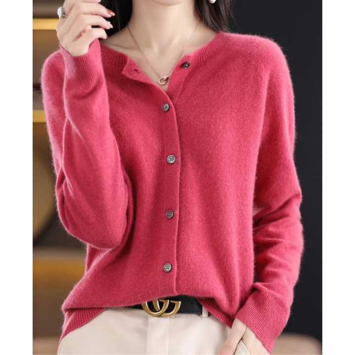 Women's Cozy Crew Neck Pullover for Autumn in Dark Pink