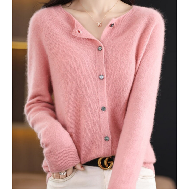 Women's Cozy Crew Neck Pullover for Autumn in Light Pink