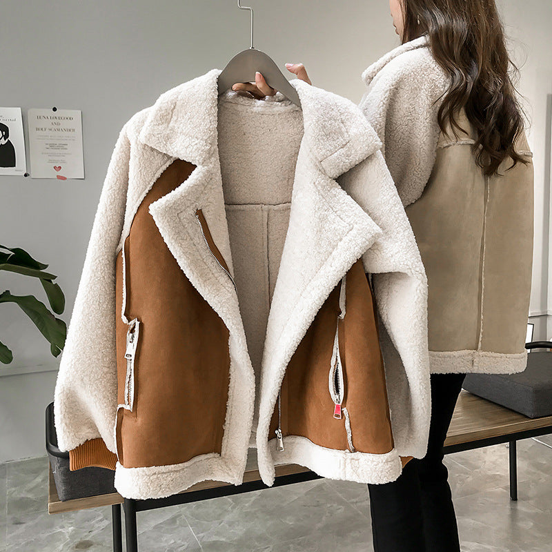 Women's Cozy Faux Shearling Coat for Autumn in Brown