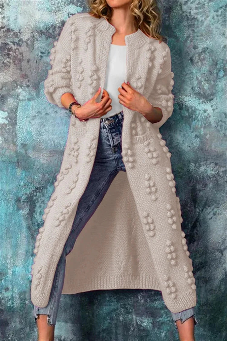 Women's Cozy Long Knitted Cardigan for Autumn in Beige