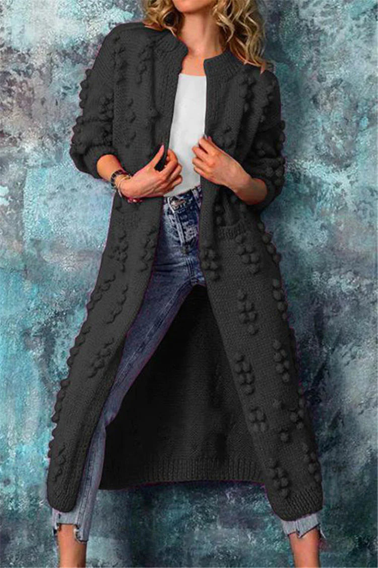 Women's Cozy Long Knitted Cardigan for Autumn in Black
