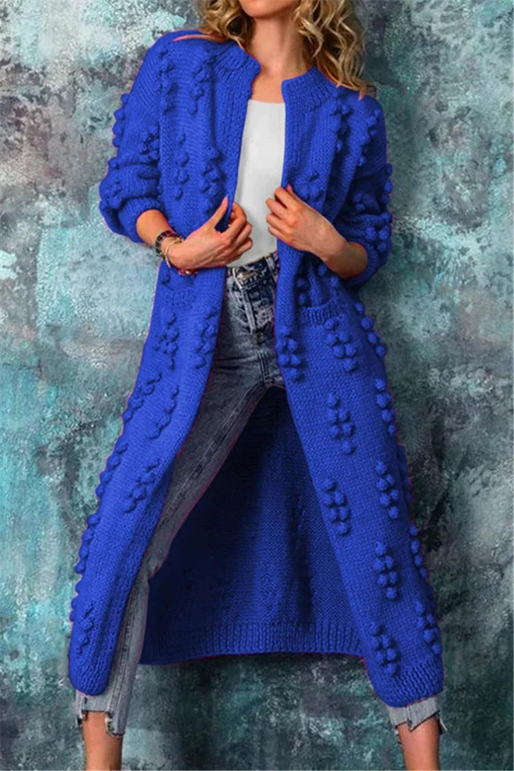Women's Cozy Long Knitted Cardigan for Autumn in Blue
