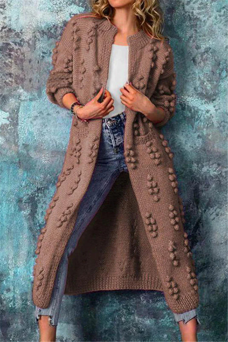 Women's Cozy Long Knitted Cardigan for Autumn in Brown