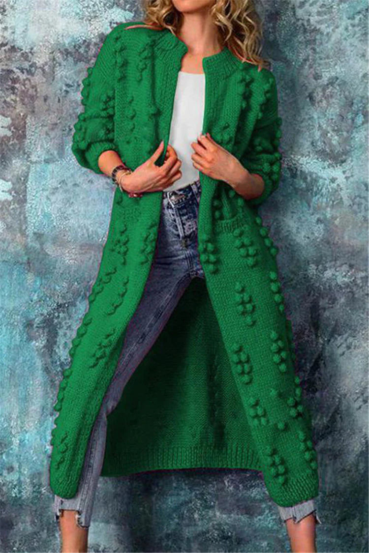 Women's Cozy Long Knitted Cardigan for Autumn in Green
