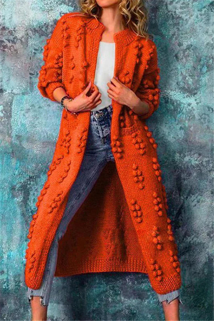 Women's Cozy Long Knitted Cardigan for Autumn in Orange