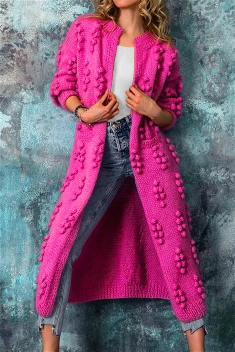 Women's Cozy Long Knitted Cardigan for Autumn in Pink