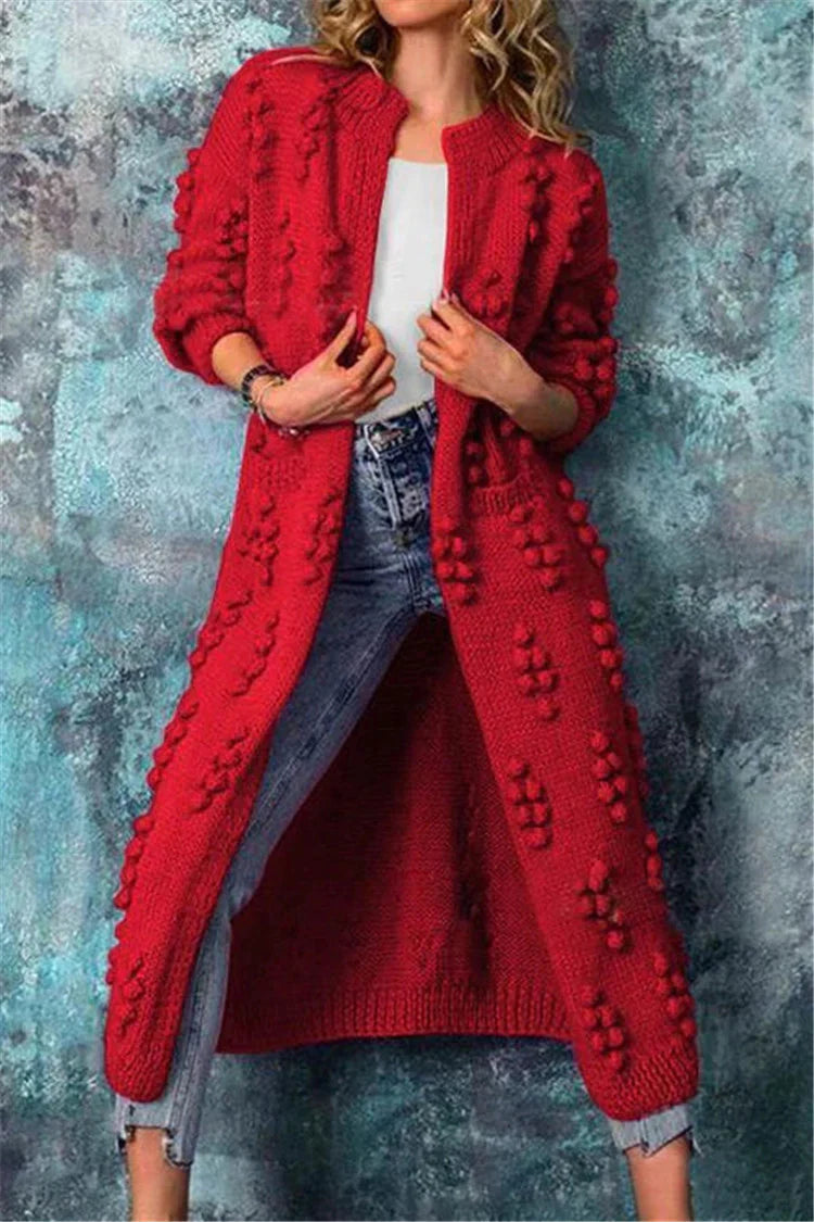 Women's Cozy Long Knitted Cardigan for Autumn in Red