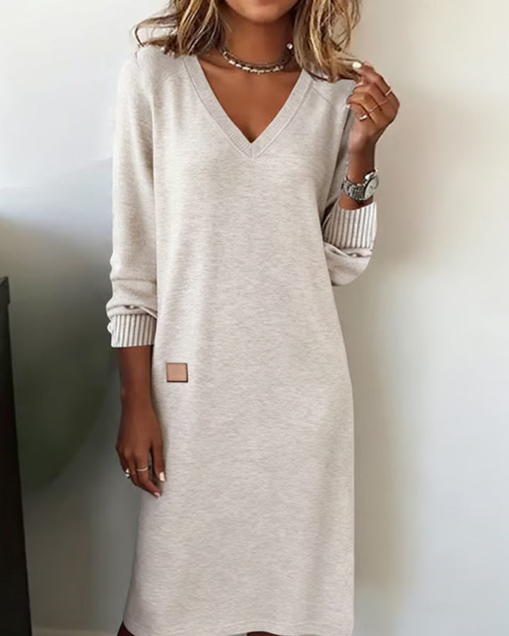 Women's Cozy Midi Sweater Dress for Autumn in Beige
