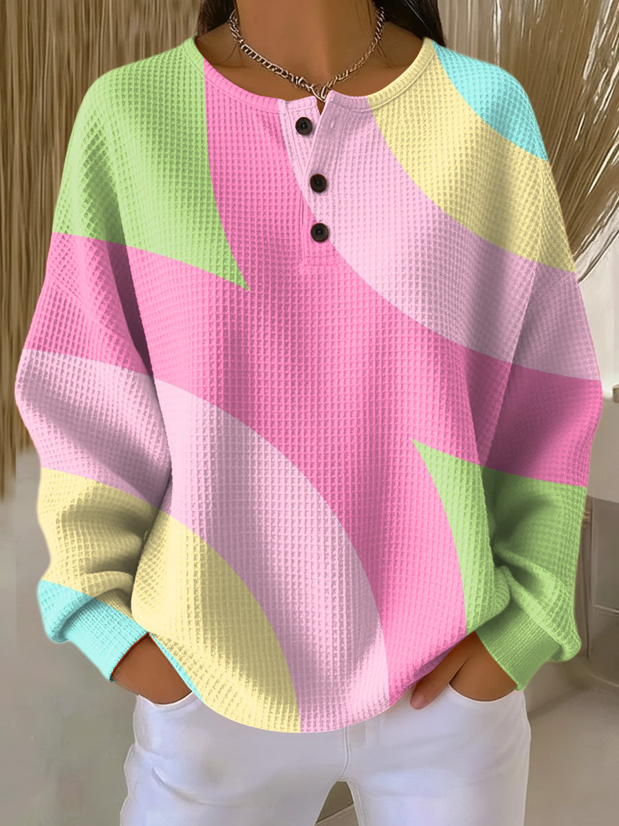 Women's Cozy Waffle Pullover for Autumn in Pink