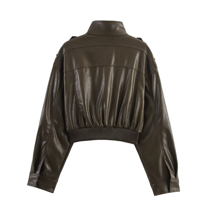 Women's Cropped Leather Jacket, Bomber Style (3)