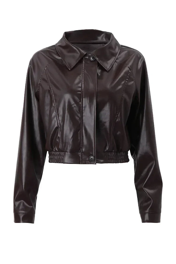 Women's Cropped Leather Jacket with Puffed Sleeves (5)