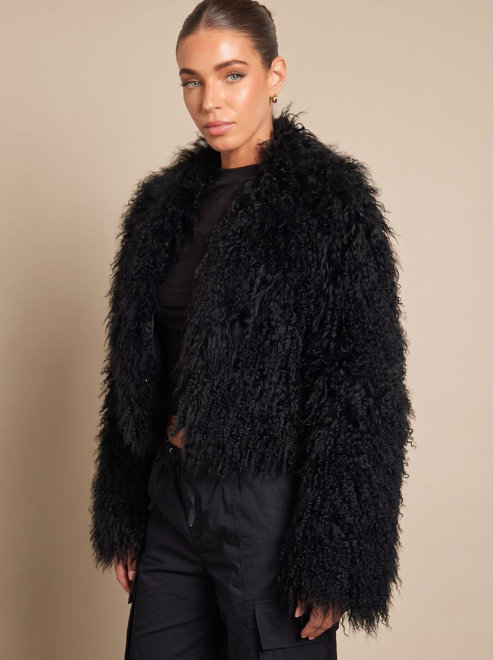 Women's Cropped Puffer Coat Faux Fur (2)