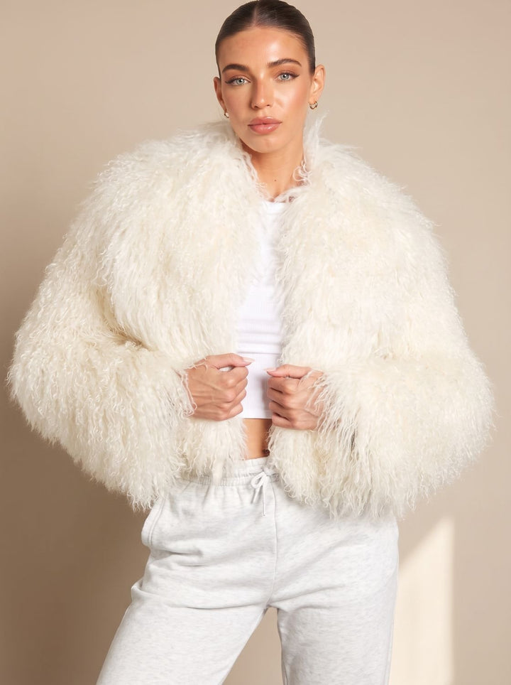 Women's Cropped Puffer Coat Faux Fur in White