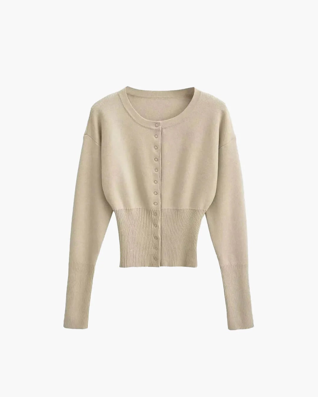 Women's Cropped Ribbed Cardigan for Autumn in Beige