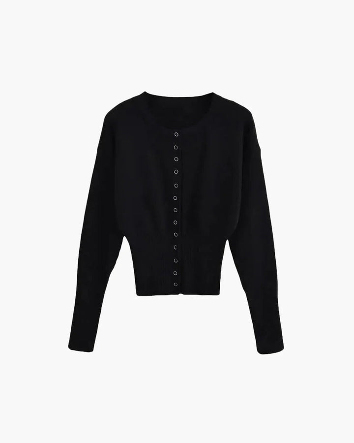 Women's Cropped Ribbed Cardigan for Autumn in Black
