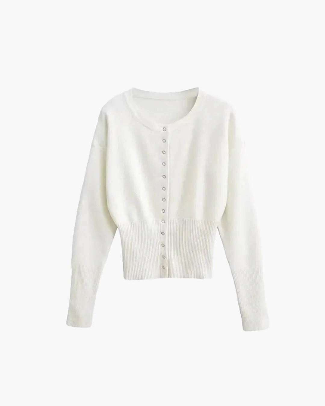Women's Cropped Ribbed Cardigan for Autumn in White