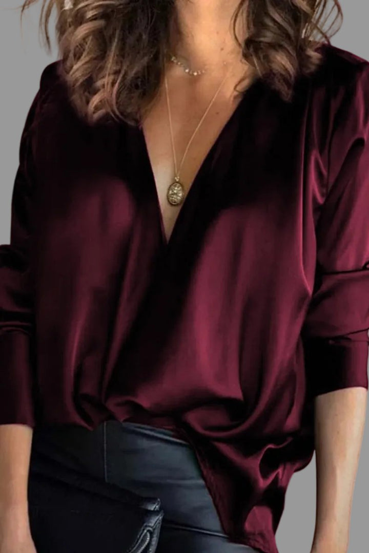 Women's Deep V-Neck Long Sleeve in Burgundy