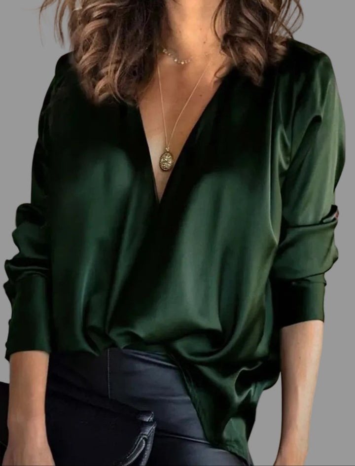 Women's Deep V-Neck Long Sleeve in Green