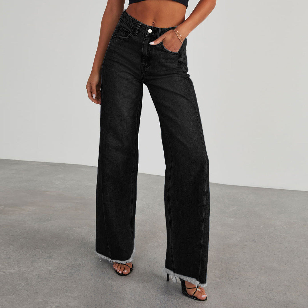 Women's Denim Wide Leg Pants with High Waist in Black