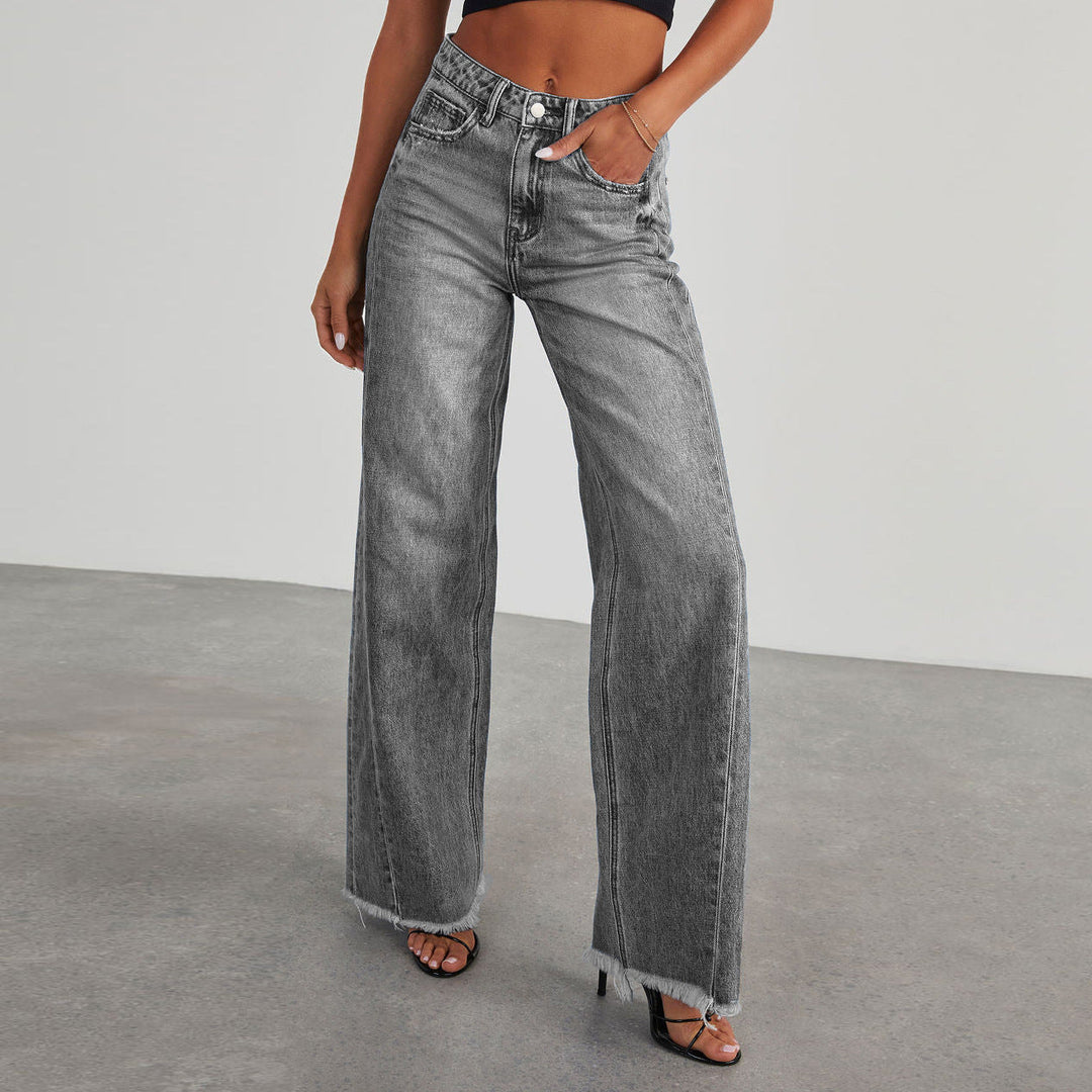 Women's Denim Wide Leg Pants with High Waist in Grey