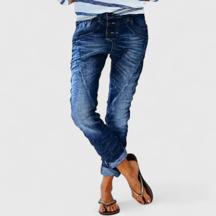 Women's Distressed Slim Jeans for Everyday Wear in Dark Blue