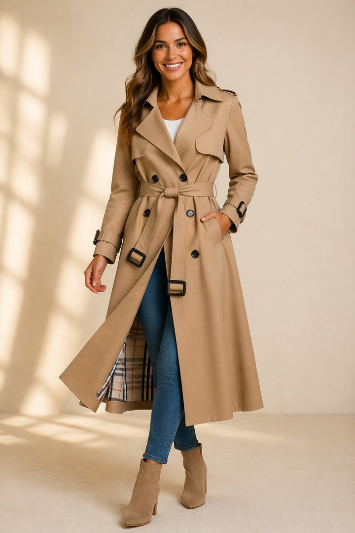 Women's Double-Breasted Trenchcoat with Belt in Beige