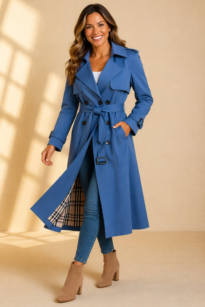 Women's Double-Breasted Trenchcoat with Belt in Blue