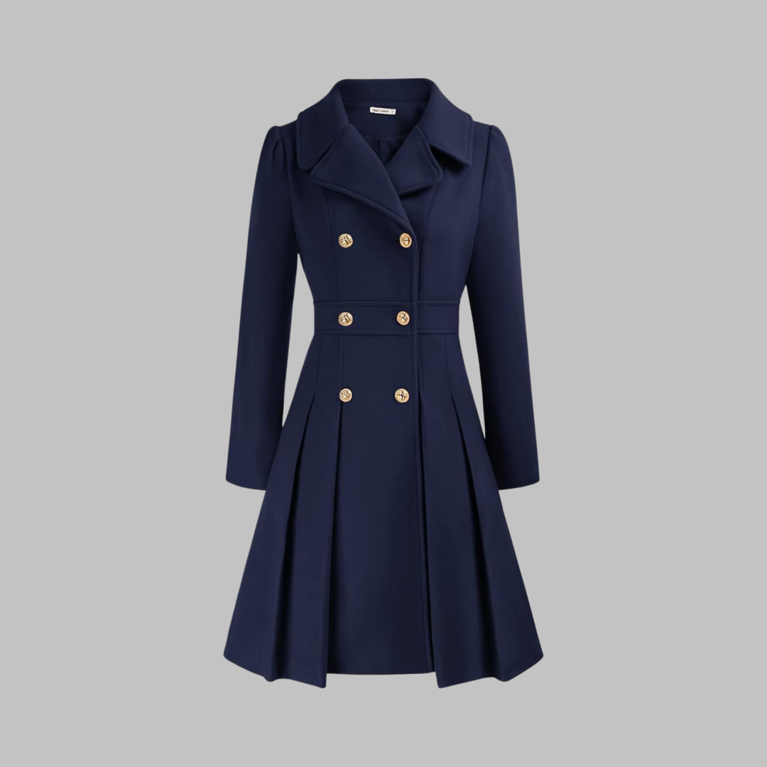 Women's Double-Button Trench Coat for Autumn in Dark Blue