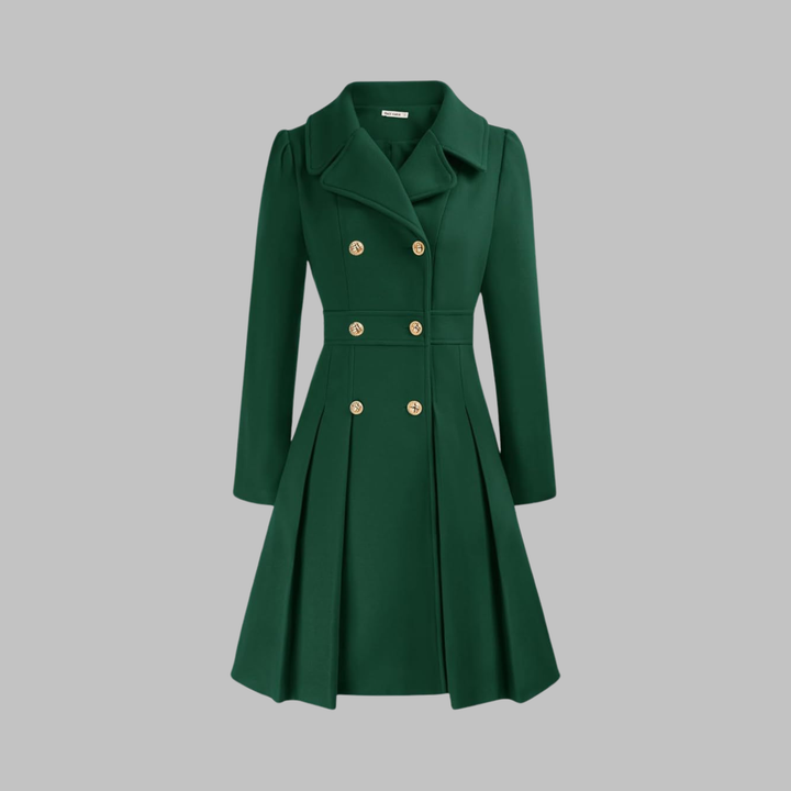 Women's Double-Button Trench Coat for Autumn in Dark Green